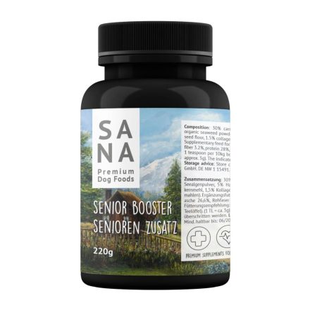 SANADOG SANA Senior Booster – Vitamin- és ásványianyag kiegészítő idős kutyáknak, a tápanyagok és a közérzet javítására, a természetes öregedési folyamatok támogatására.