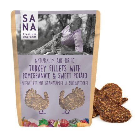 SANADOG Pulykafilé Édesburgonyával és Gránátalmával – Természetes, Egészséges Snack Kutyáknak