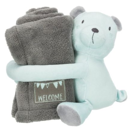 Trixie Junior Cuddly Set – takaró és  játék kölyökkutyáknak (75×50 cm, szürke/menta)